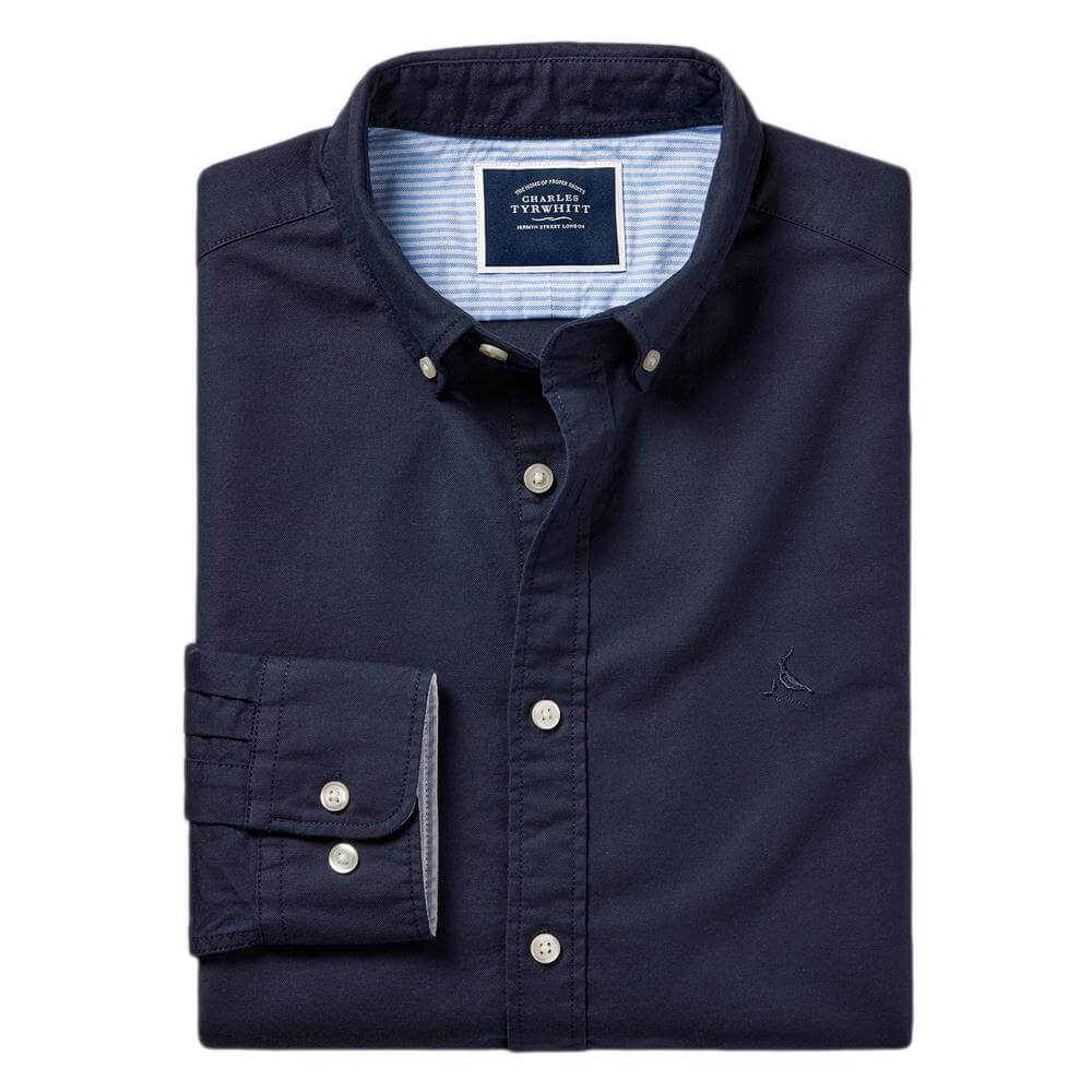Charles Tyrwhitt Slimfit Washed Oxford Shirt - Navy Blue